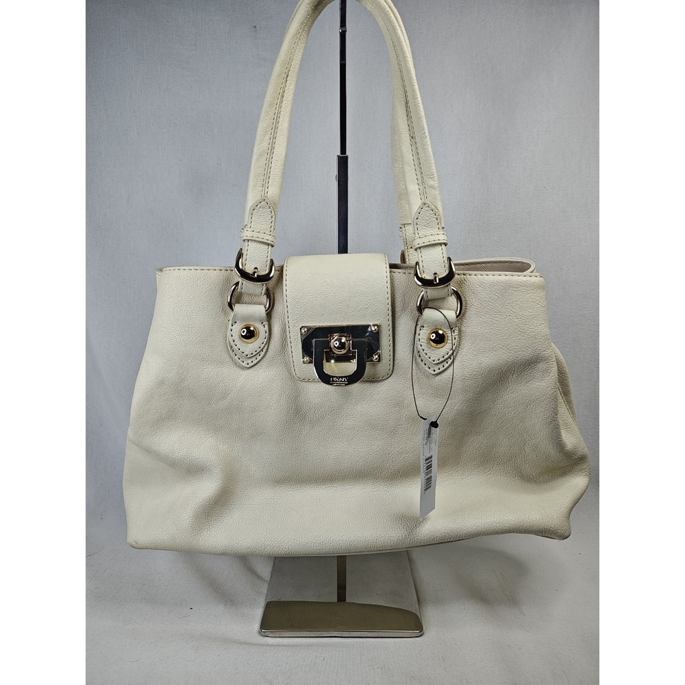 DKNY Vintage Leather Classics Ivory Leather Satchel Bag NWT R1110905